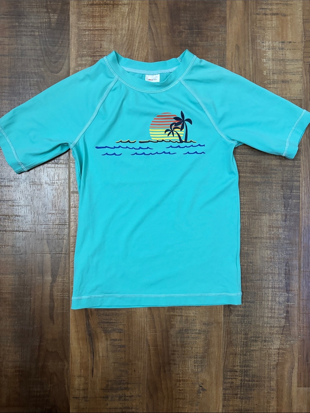 Hanna Andersson Turquoise Kids Rashguard size 8 Sunset Palm Graphic swim shirt